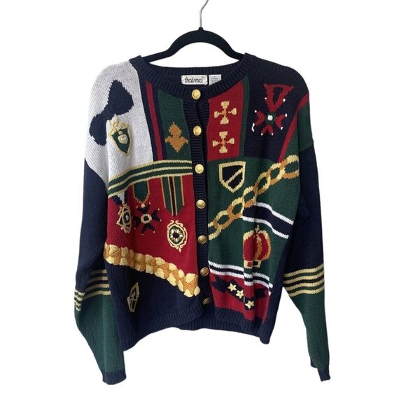 Thats! Me Sweaters - Vintage Y2K Womens Cardigan Size L Grandma Cotton Knit Gold Button Old Money